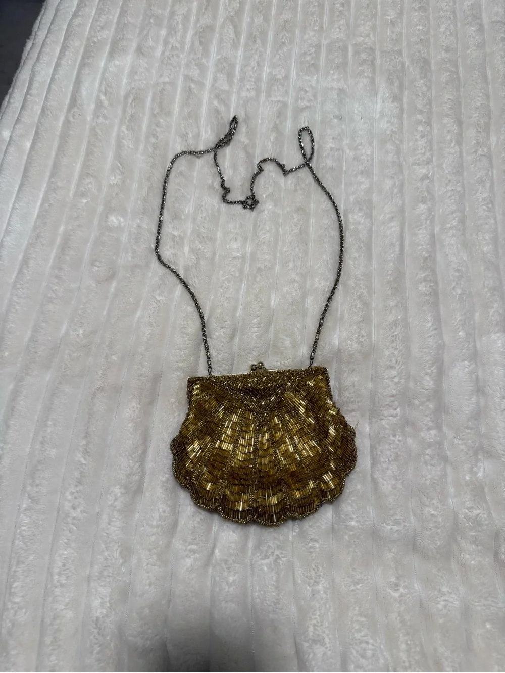 Gold Beaded Shell-Shape Evening Clutch